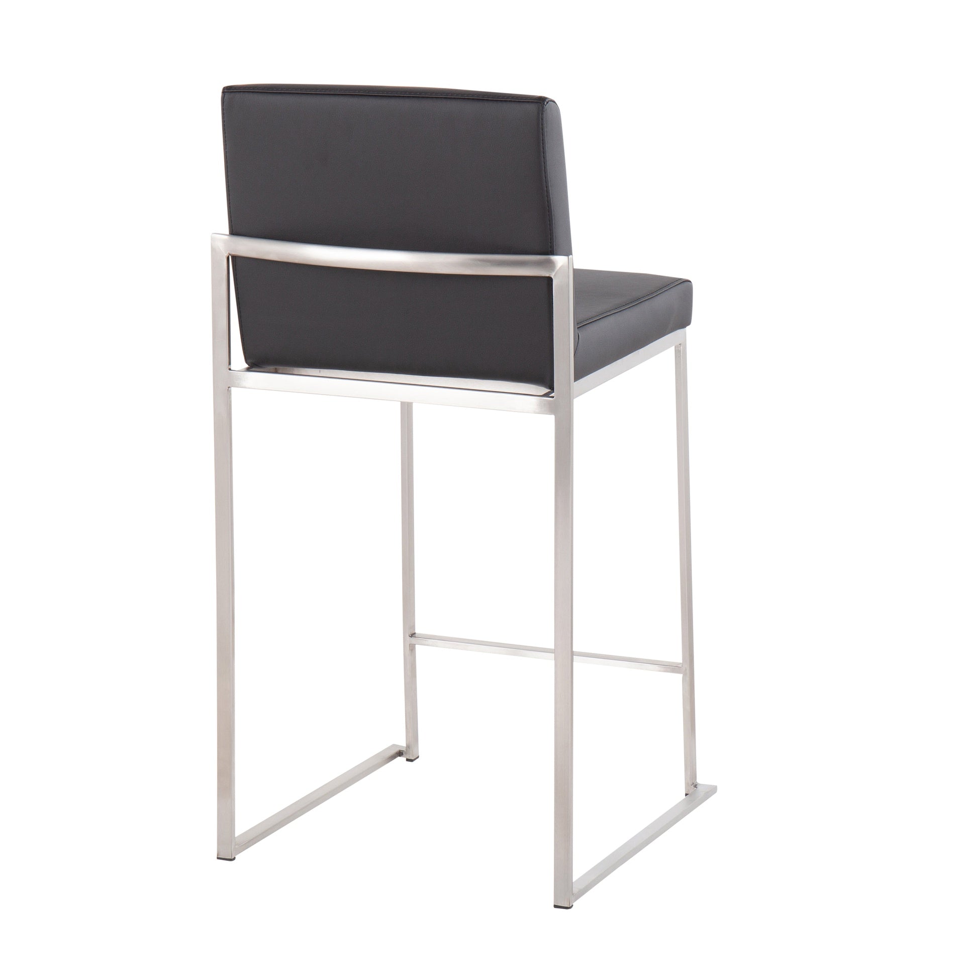 Fuji 26" Contemporary High Back Barstool in Stainless Steel and Black Faux Leather by LumiSource - Set of 3