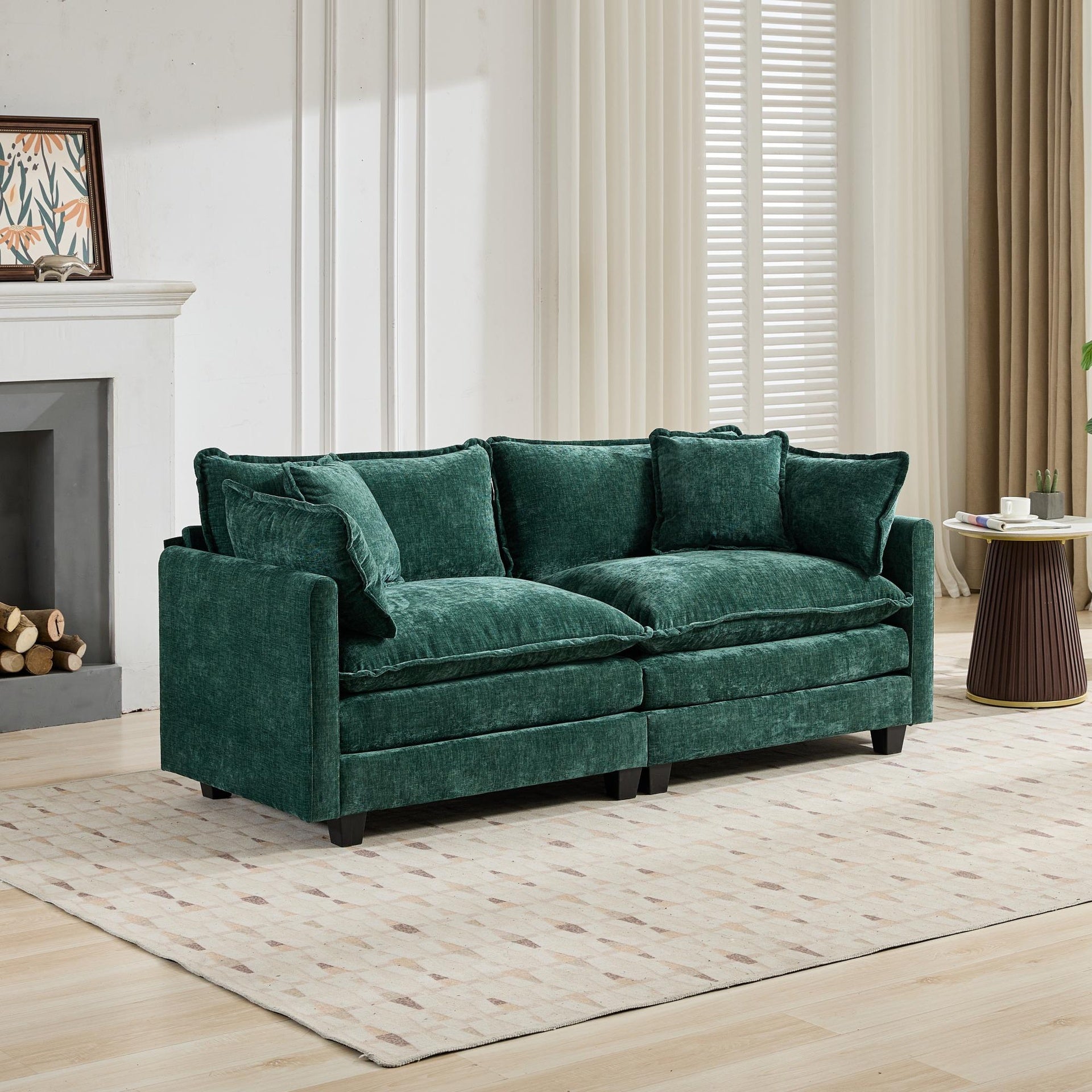 Cloud Sofa LoveSeat (Ottoman is not included), Modern Sectional Couch, for Living Room Bedroom and Apartment, Comfy Double Layer Upholstered Seat Cushion, Breathable Chenille Fabric, Green