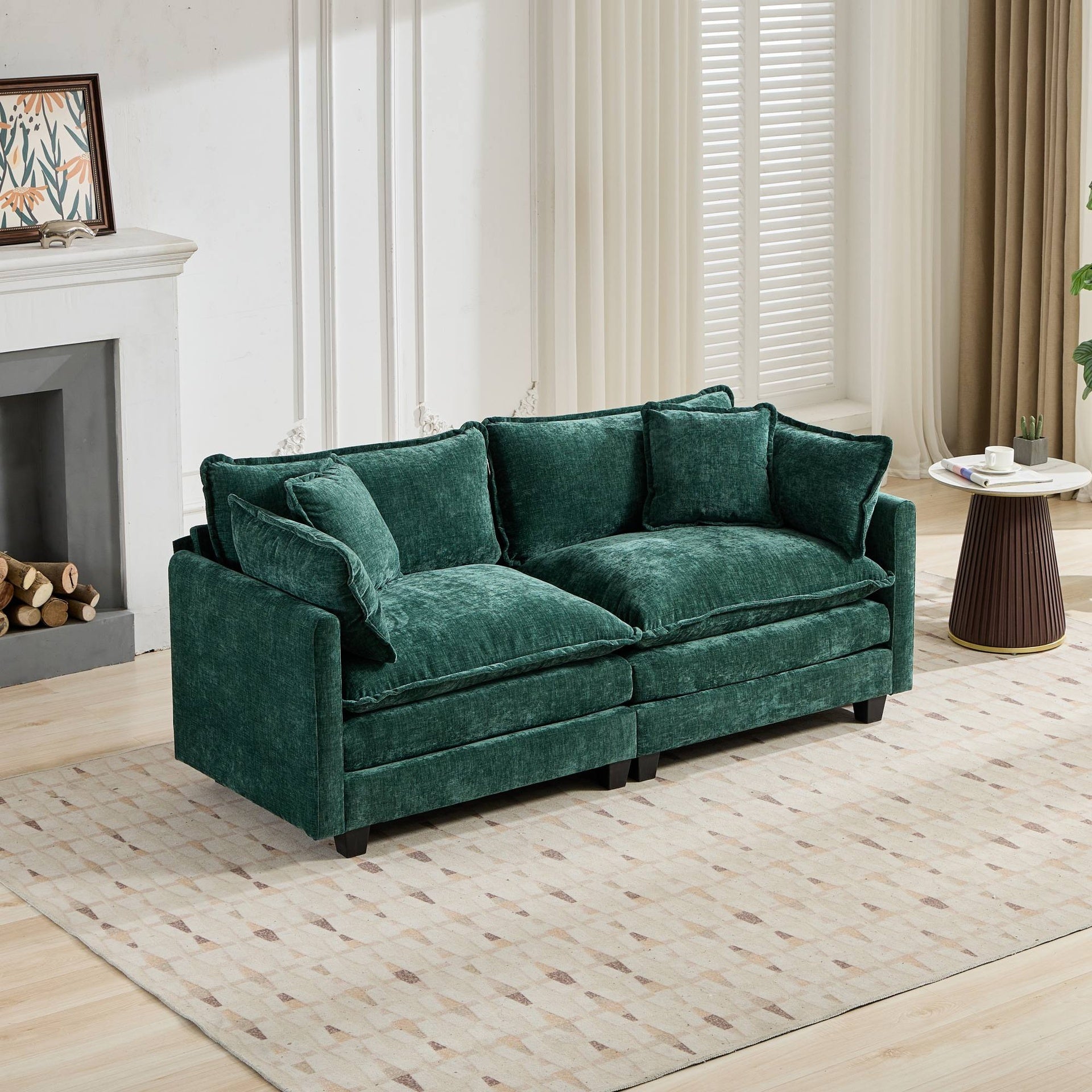 Cloud Sofa LoveSeat (Ottoman is not included), Modern Sectional Couch, for Living Room Bedroom and Apartment, Comfy Double Layer Upholstered Seat Cushion, Breathable Chenille Fabric, Green