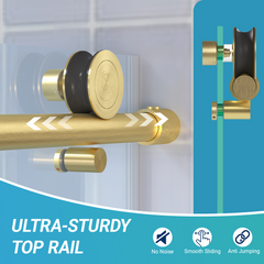56" - 60" W x 76" H Single Sliding Shower Door, Frameless Bathroom Sliding Door with 1/4" (6mm) Tempered Glass for Walk-in Shower, Brushed Gold CM-25D06-60BGX