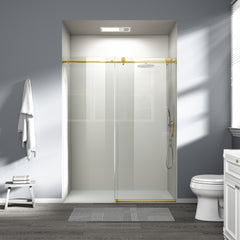 56" - 60" W x 76" H Single Sliding Shower Door, Frameless Bathroom Sliding Door with 1/4" (6mm) Tempered Glass for Walk-in Shower, Brushed Gold CM-25D06-60BGX