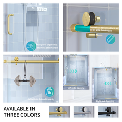 56" - 60" W x 76" H Single Sliding Shower Door, Frameless Bathroom Sliding Door with 1/4" (6mm) Tempered Glass for Walk-in Shower, Brushed Gold CM-25D06-60BGX