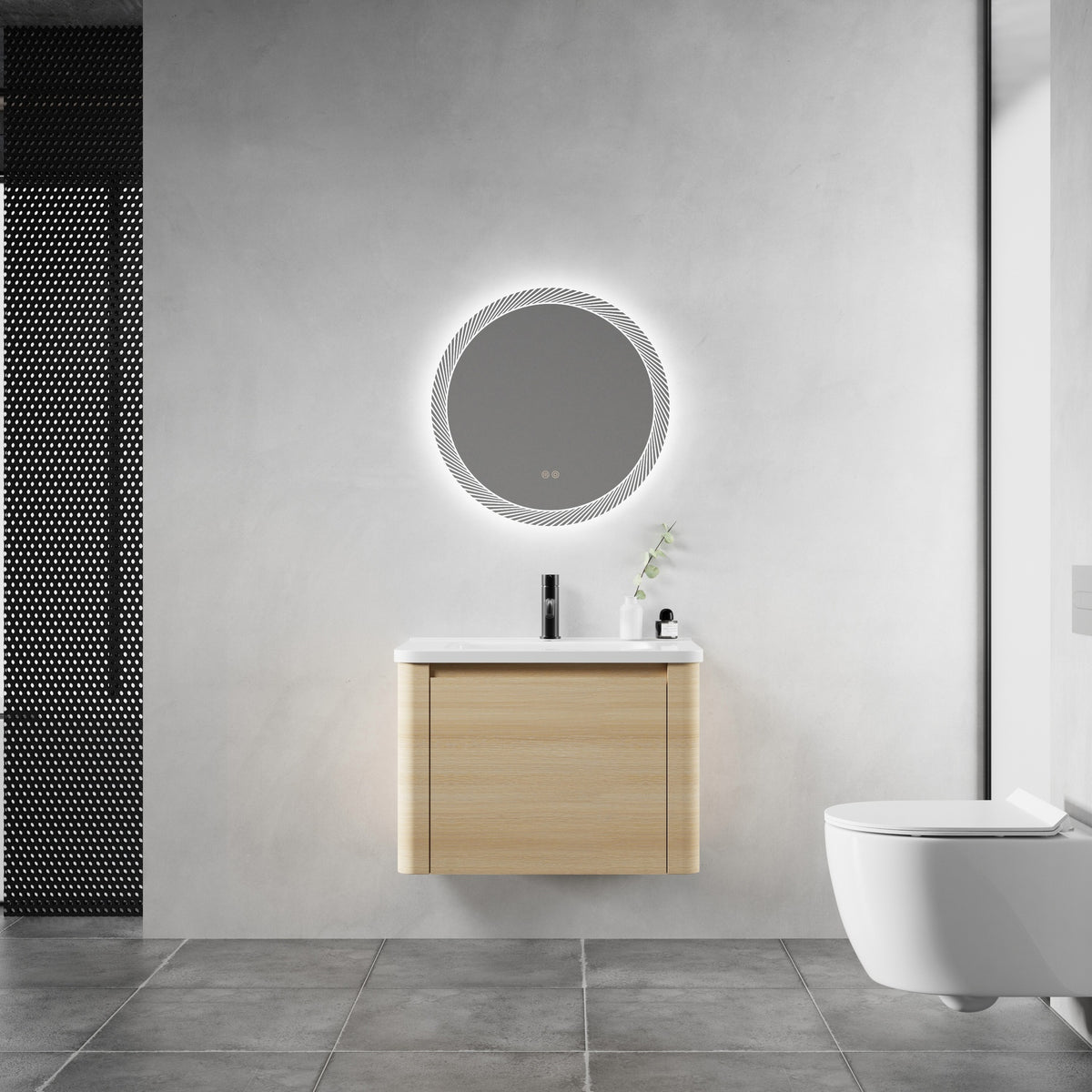 28'' Wall-Mounted Bathroom Vanity with White Ceramic Sink & 1-Soft-Close Door, KD-Packing, Plywood, American White Oak