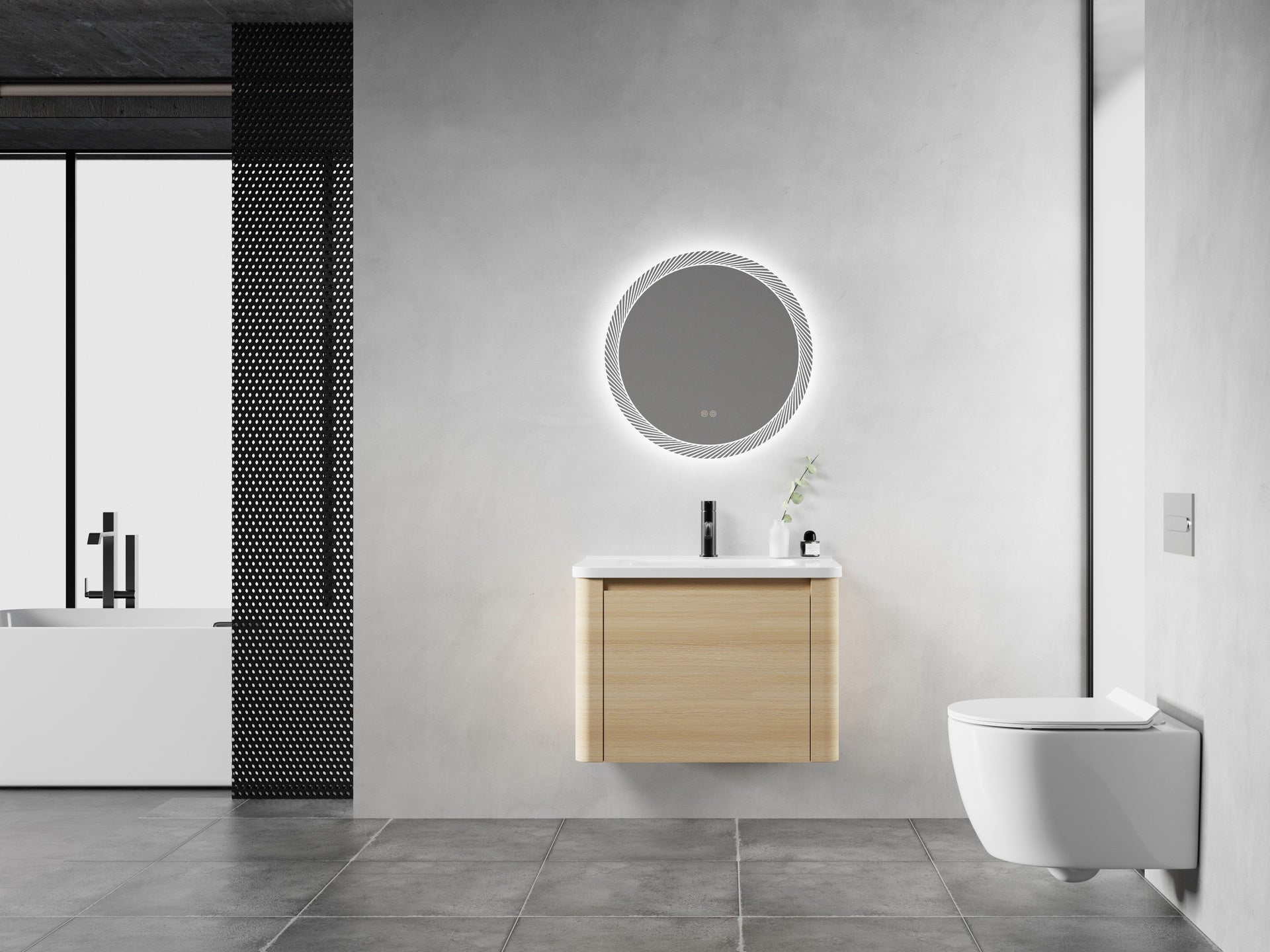 28'' Wall-Mounted Bathroom Vanity with White Ceramic Sink & 1-Soft-Close Door, KD-Packing, Plywood, American White Oak