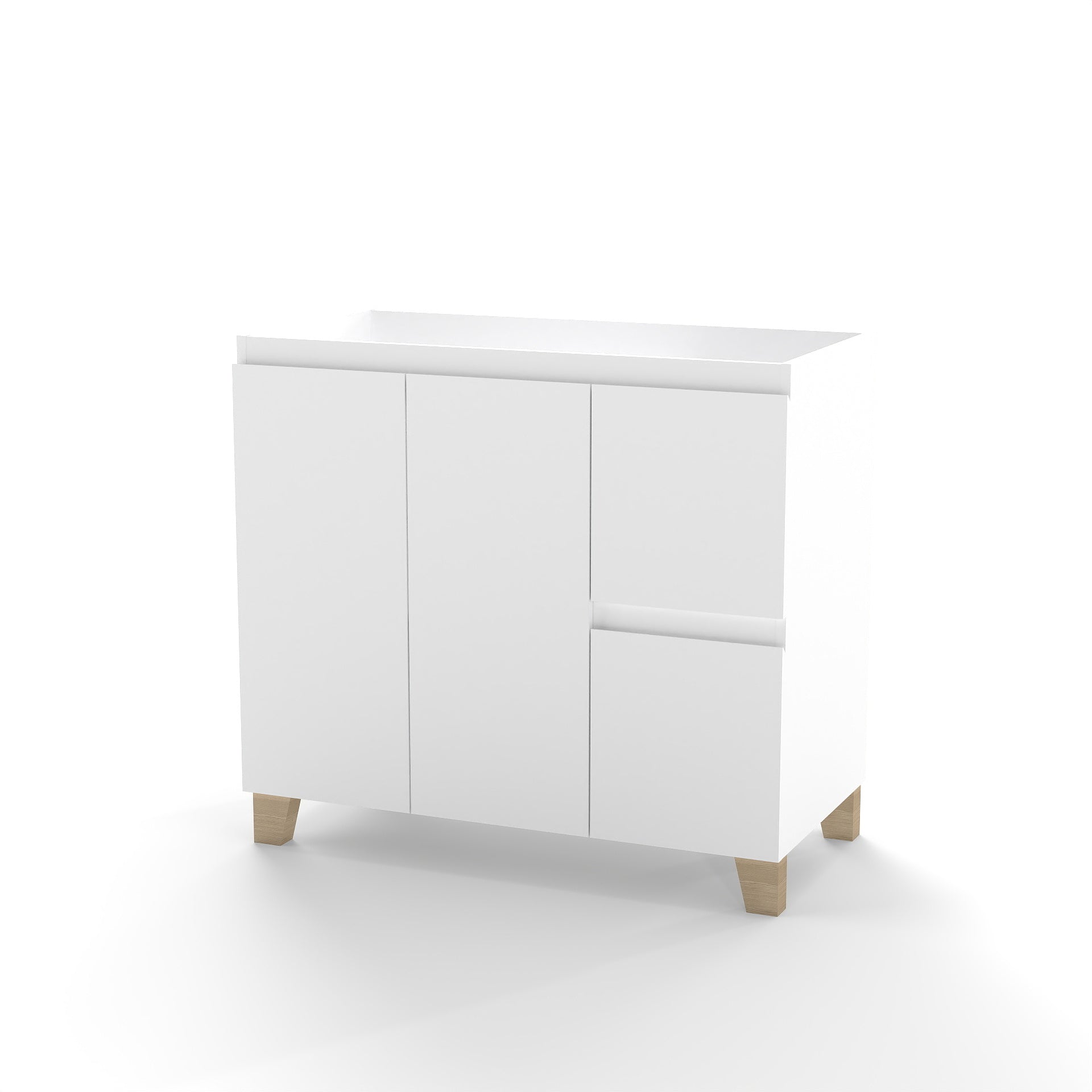 36-Inch Modern Bathroom Vanity, Cabinet with 2 Doors and 2 Big Drawer, Soft-Clost System,Handle-Free Design,Natural Solid Wood Feet,Only Cabiney,To Be Used With a 36-inch Ceramic Basin,Glossy White