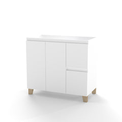 36-Inch Modern Bathroom Vanity, Cabinet with 2 Doors and 2 Big Drawer, Soft-Clost System,Handle-Free Design,Natural Solid Wood Feet,Only Cabiney,To Be Used With a 36-inch Ceramic Basin,Glossy White