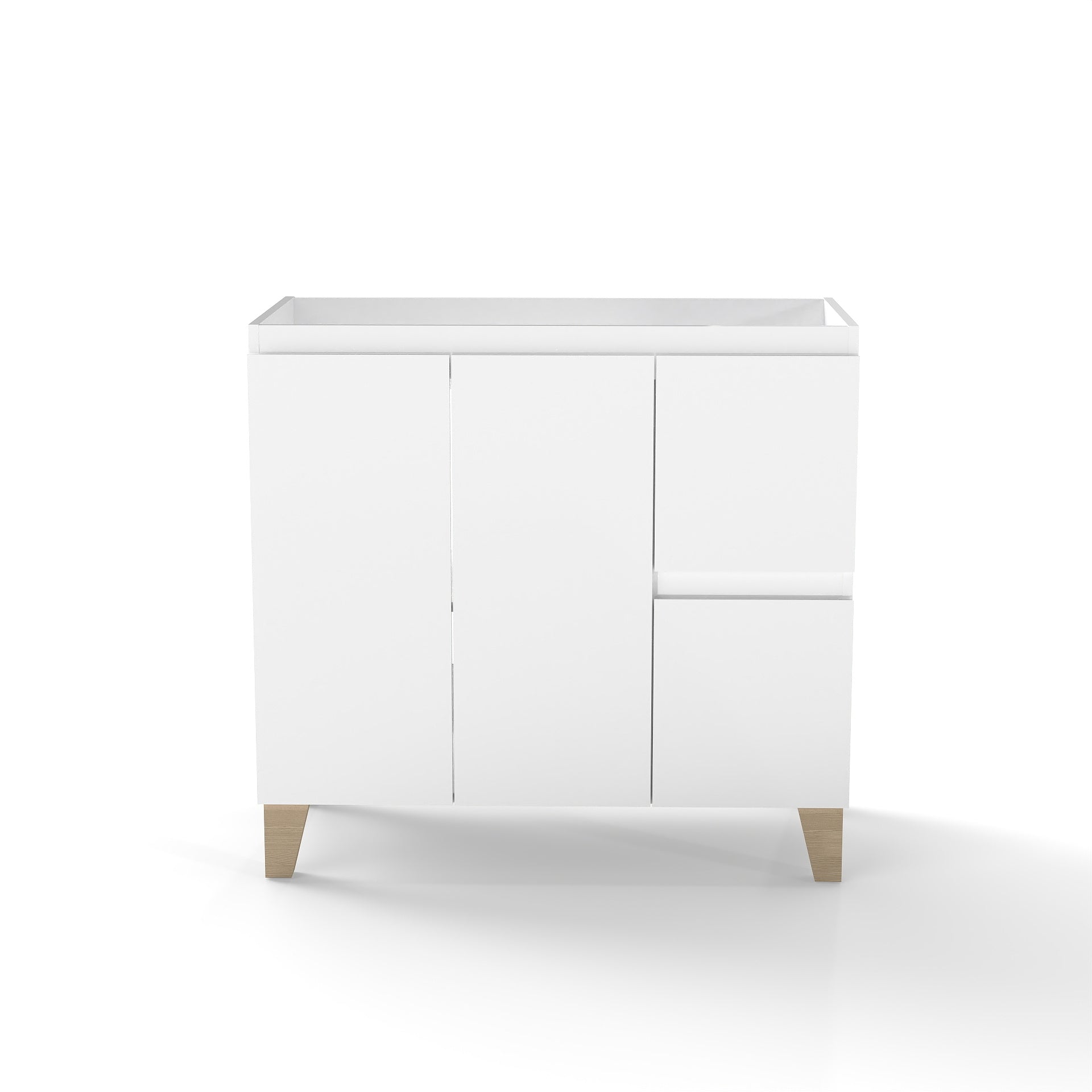 36-Inch Modern Bathroom Vanity, Cabinet with 2 Doors and 2 Big Drawer, Soft-Clost System,Handle-Free Design,Natural Solid Wood Feet,Only Cabiney,To Be Used With a 36-inch Ceramic Basin,Glossy White
