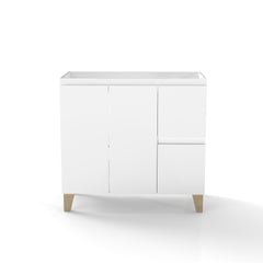 36-Inch Modern Bathroom Vanity, Cabinet with 2 Doors and 2 Big Drawer, Soft-Clost System,Handle-Free Design,Natural Solid Wood Feet,Only Cabiney,To Be Used With a 36-inch Ceramic Basin,Glossy White