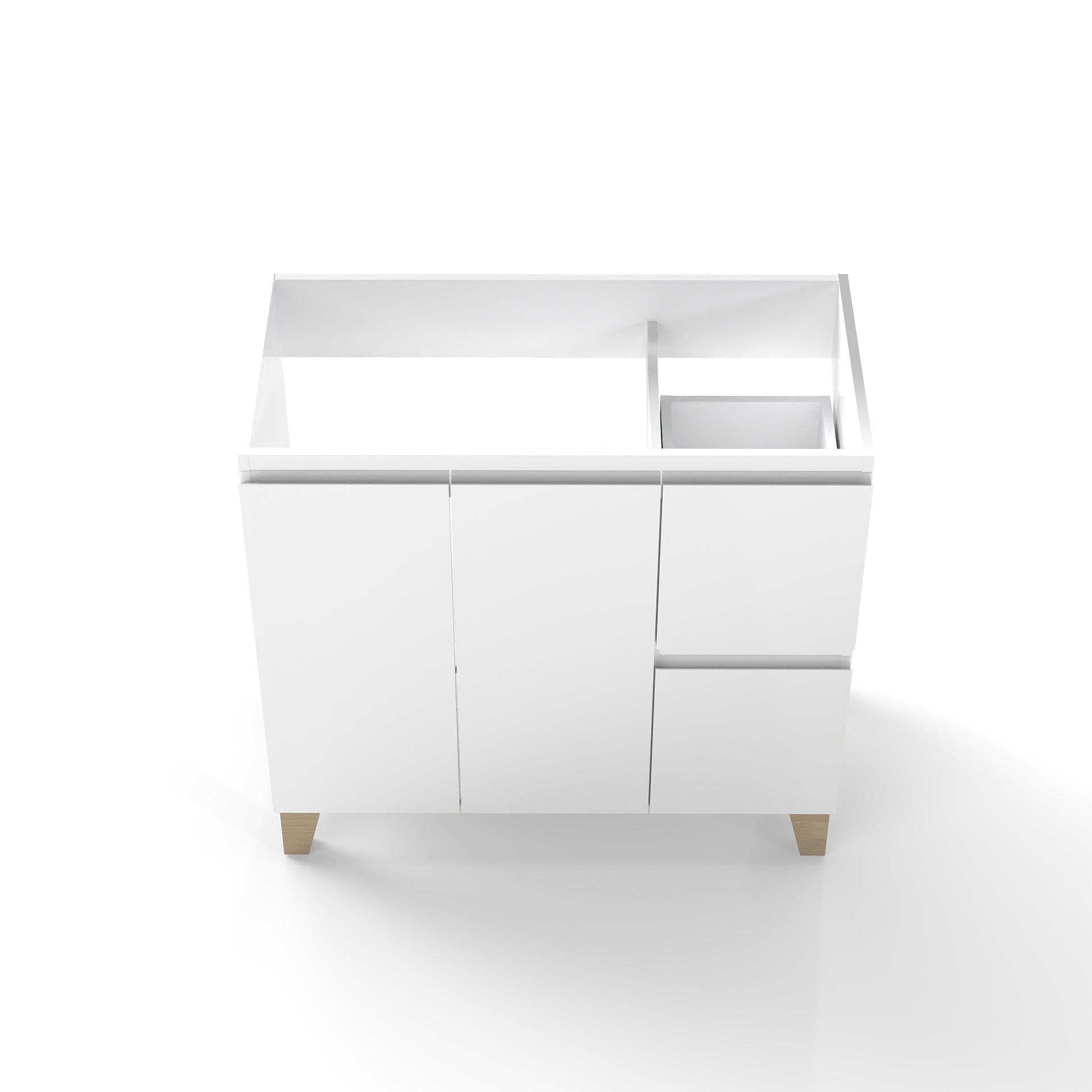 36-Inch Modern Bathroom Vanity, Cabinet with 2 Doors and 2 Big Drawer, Soft-Clost System,Handle-Free Design,Natural Solid Wood Feet,Only Cabiney,To Be Used With a 36-inch Ceramic Basin,Glossy White
