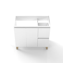 36-Inch Modern Bathroom Vanity, Cabinet with 2 Doors and 2 Big Drawer, Soft-Clost System,Handle-Free Design,Natural Solid Wood Feet,Only Cabiney,To Be Used With a 36-inch Ceramic Basin,Glossy White