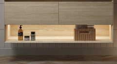 FRIGGA 48" Wall-Mounted Cabinet with Two Drawers and Open Shelf, NO Countertop and Basin, NO Faucet and Drain, Travertine Texture Finish