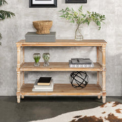 Rustic 3 - Tier Console Table with Gothic - Inspired Details, 47.24" Long Wooden Entryway Table for Living Room and Hallway