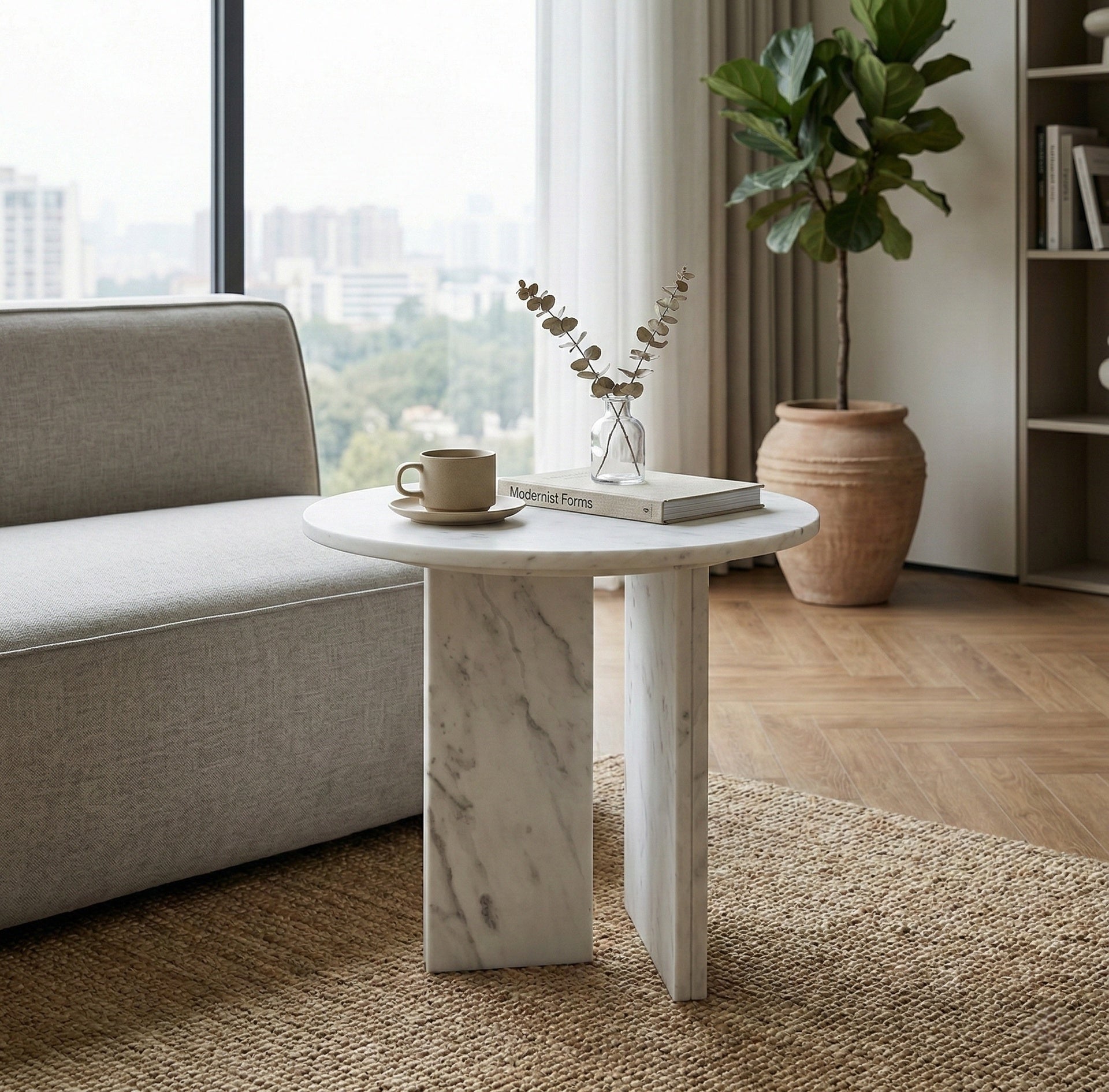 White natural marble coffee table, small table,living room table, natural stone, Ø17.7 h15.8 Inch/Ø45 h40 cm, genuine marble, real marble