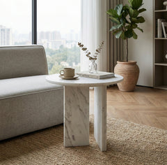 White natural marble coffee table, small table,living room table, natural stone, Ø17.7 h15.8 Inch/Ø45 h40 cm, genuine marble, real marble