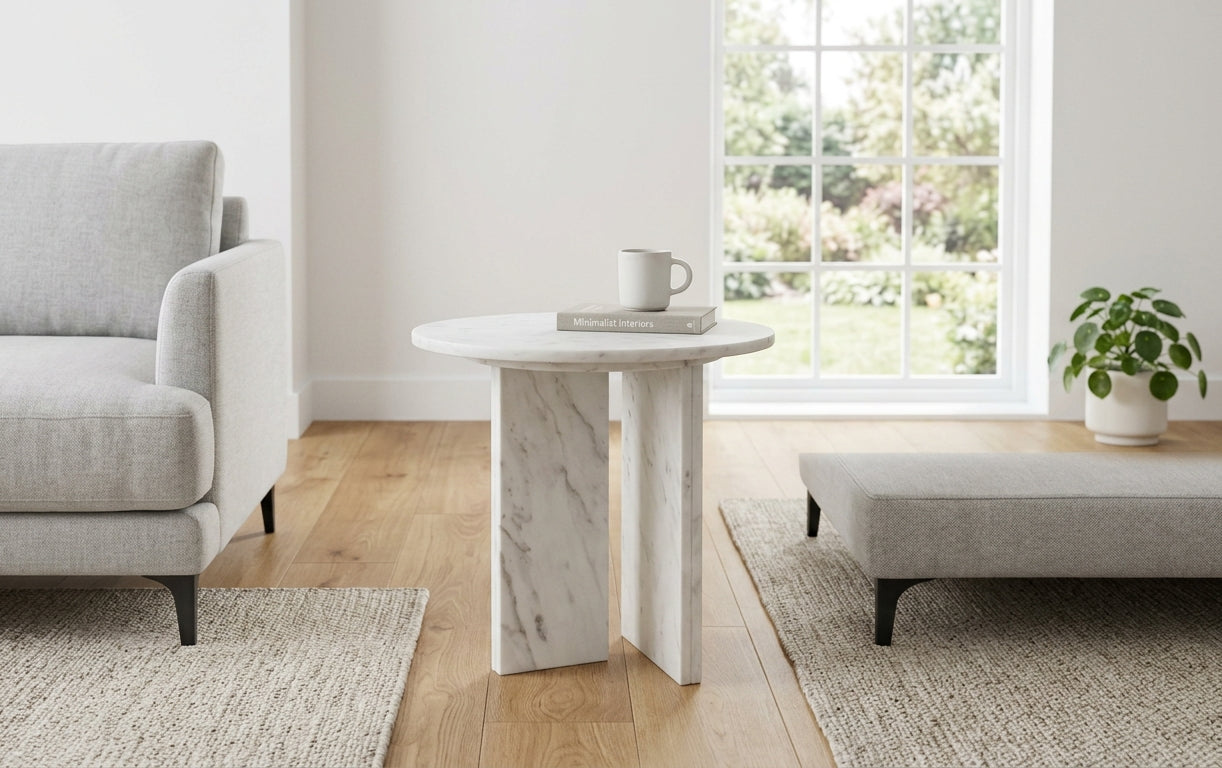 White natural marble coffee table, small table,living room table, natural stone, Ø17.7 h15.8 Inch/Ø45 h40 cm, genuine marble, real marble