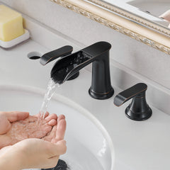 Bathroom Faucets for Sink 3 Hole ORB 8 inch Widespread Bathroom Sink Faucet with Pop Up Drain Double Lever Handle Faucet Bathroom Vanity Faucet Basin Mixer Tap Faucet with Hose