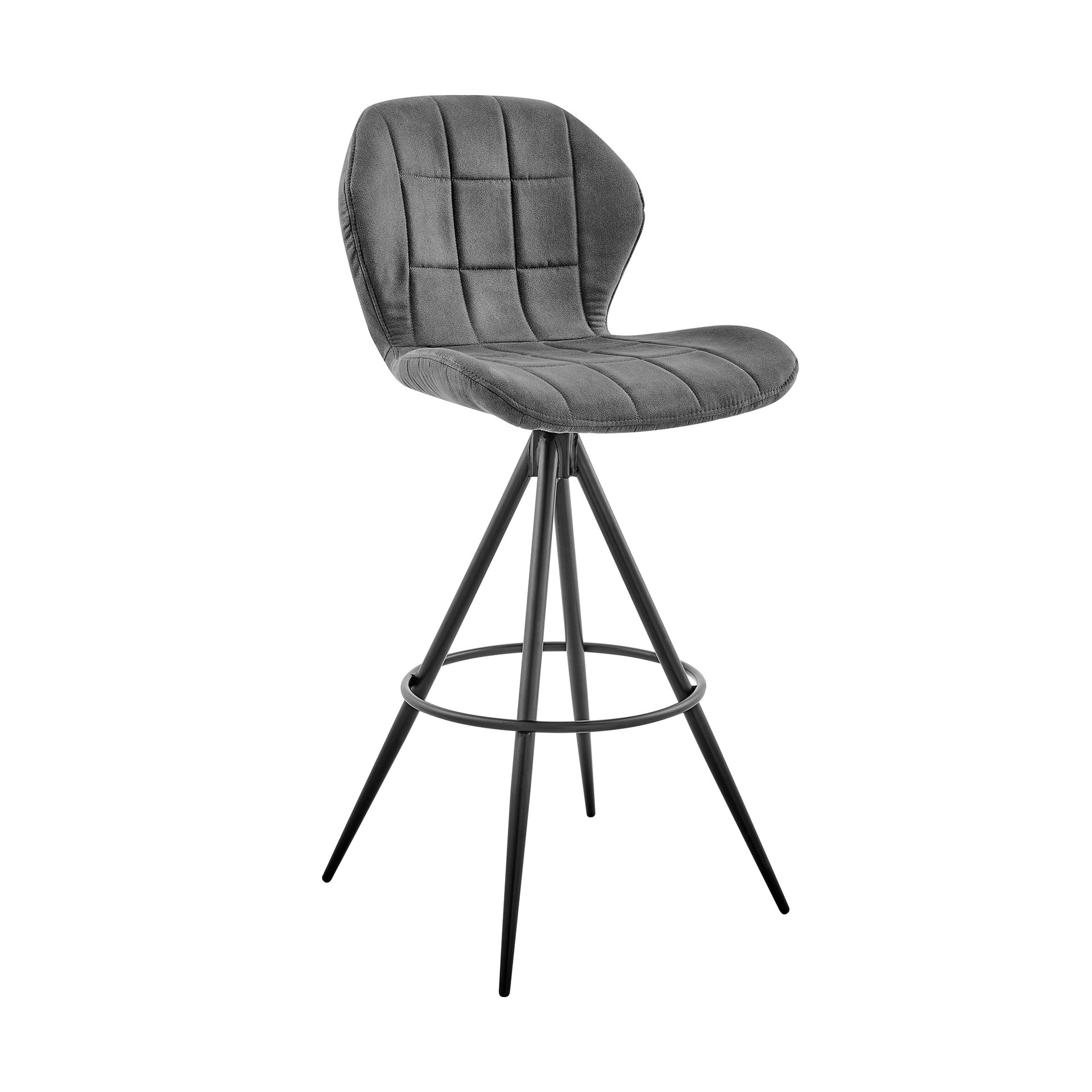 Hestrel 26" Swivel Counter Height Bar Stool in Charcoal Fabric and Black Finish