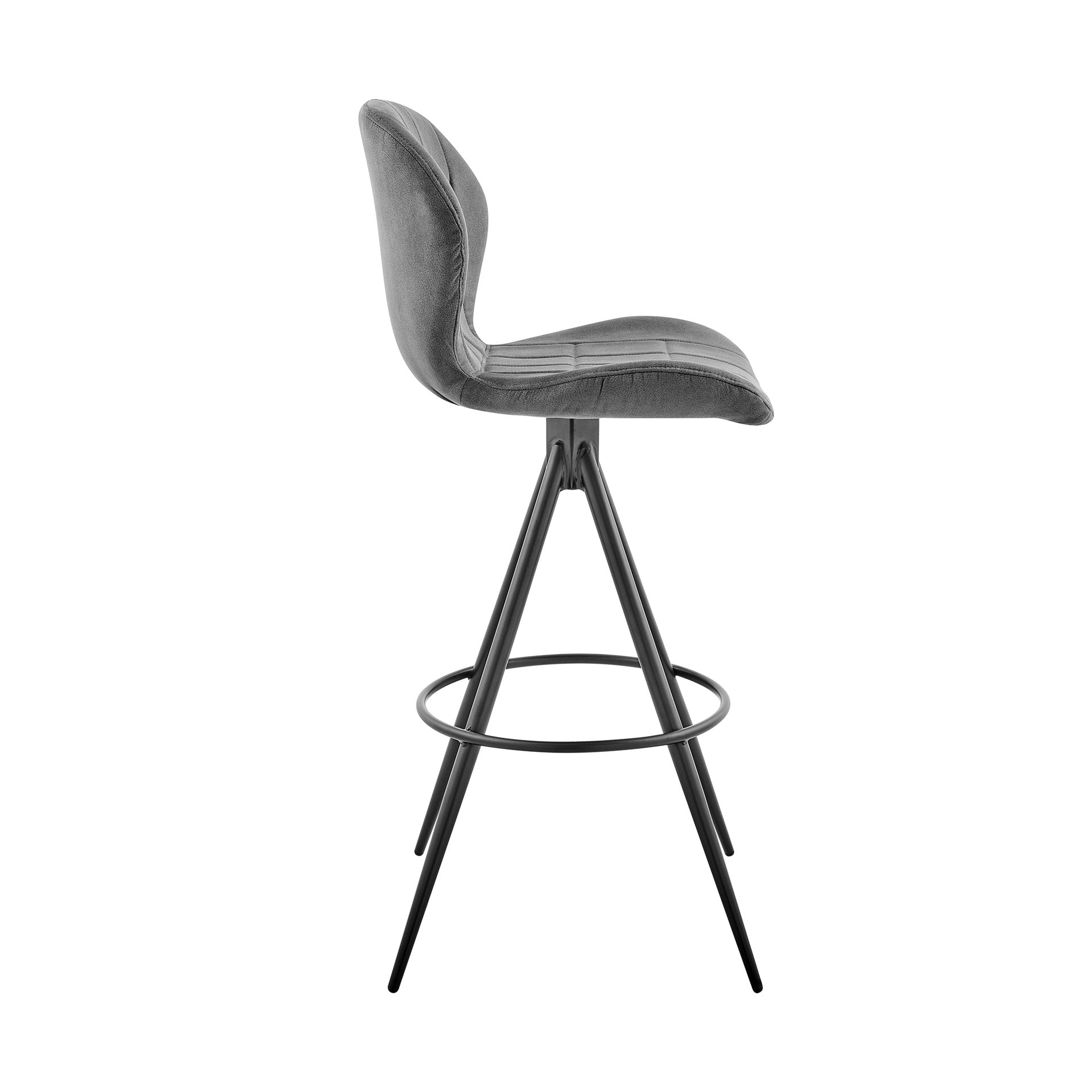 Hestrel 26" Swivel Counter Height Bar Stool in Charcoal Fabric and Black Finish