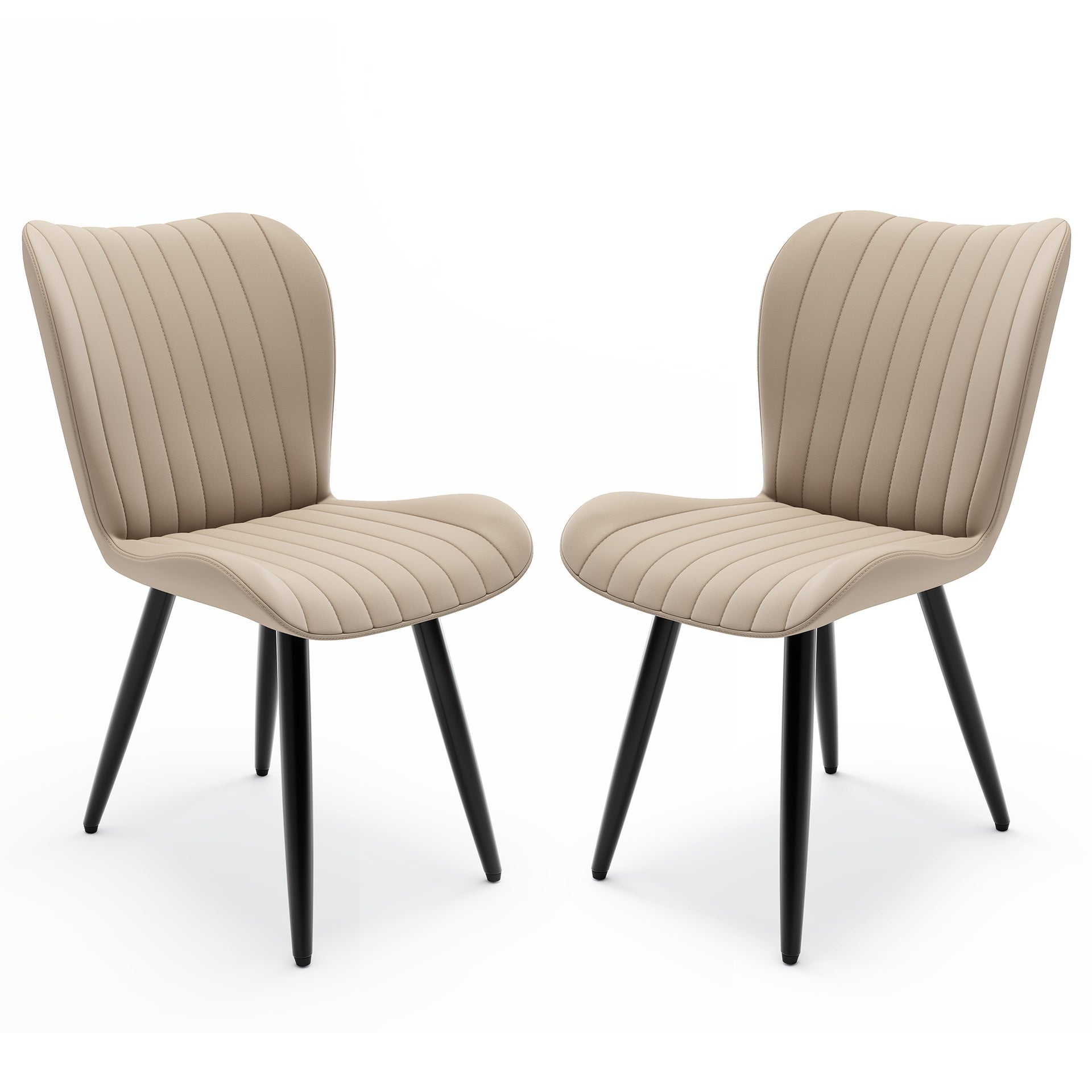Set of 2 Modern PU Leather Dining Chairs with Thick Cushions & Metal Legs, Armless Faux Leather Side Chairs for Kitchen, Dining Room