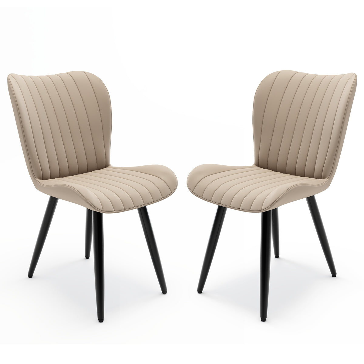 Set of 2 Modern PU Leather Dining Chairs with Thick Cushions & Metal Legs, Armless Faux Leather Side Chairs for Kitchen, Dining Room