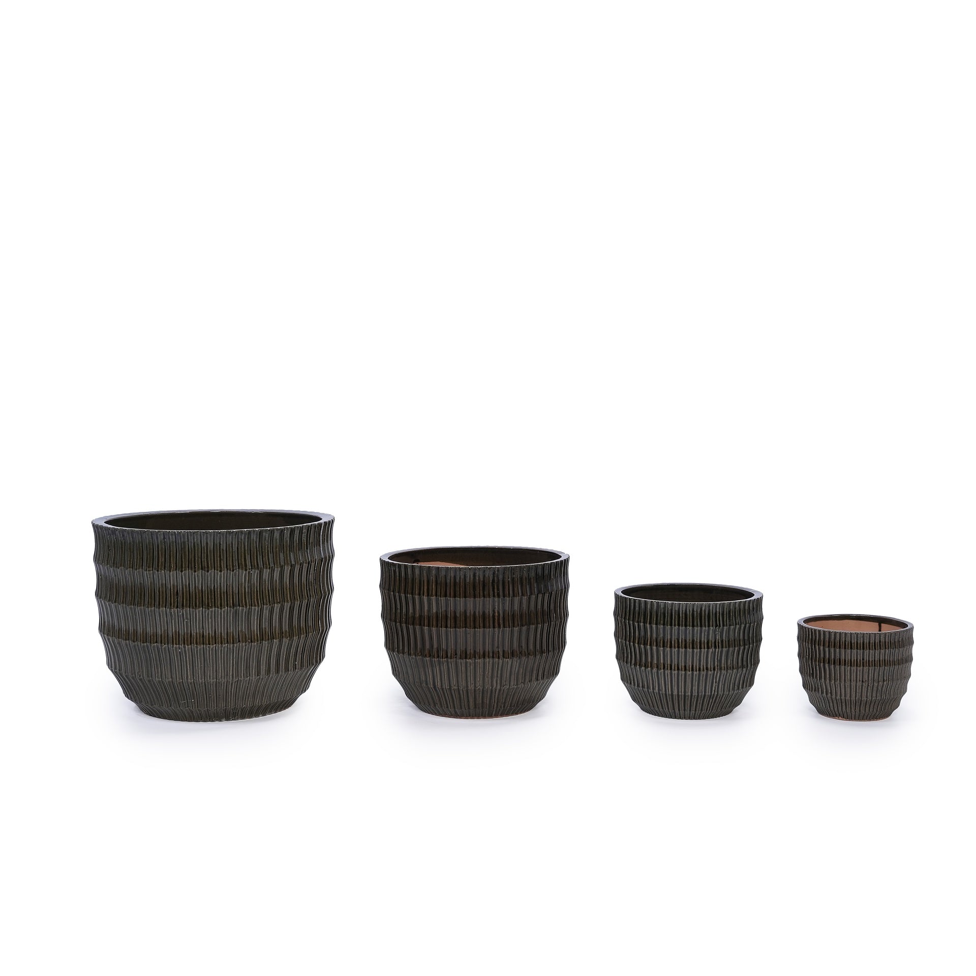 Handmade Dark Coffee Ceramic Planter Set of 4 (6.5" to 14.17" Length), Indoor/Outdoor Flower Pot for Succulents, Herbs by Window, Couchside - Breathable Clay with Drainage
