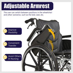 Folding Manual Transport Wheelchair, 20 " Seat With Front and Rear Locking Hand Brakes, 24 " Quick Release Rear Wheels,Bright Silver