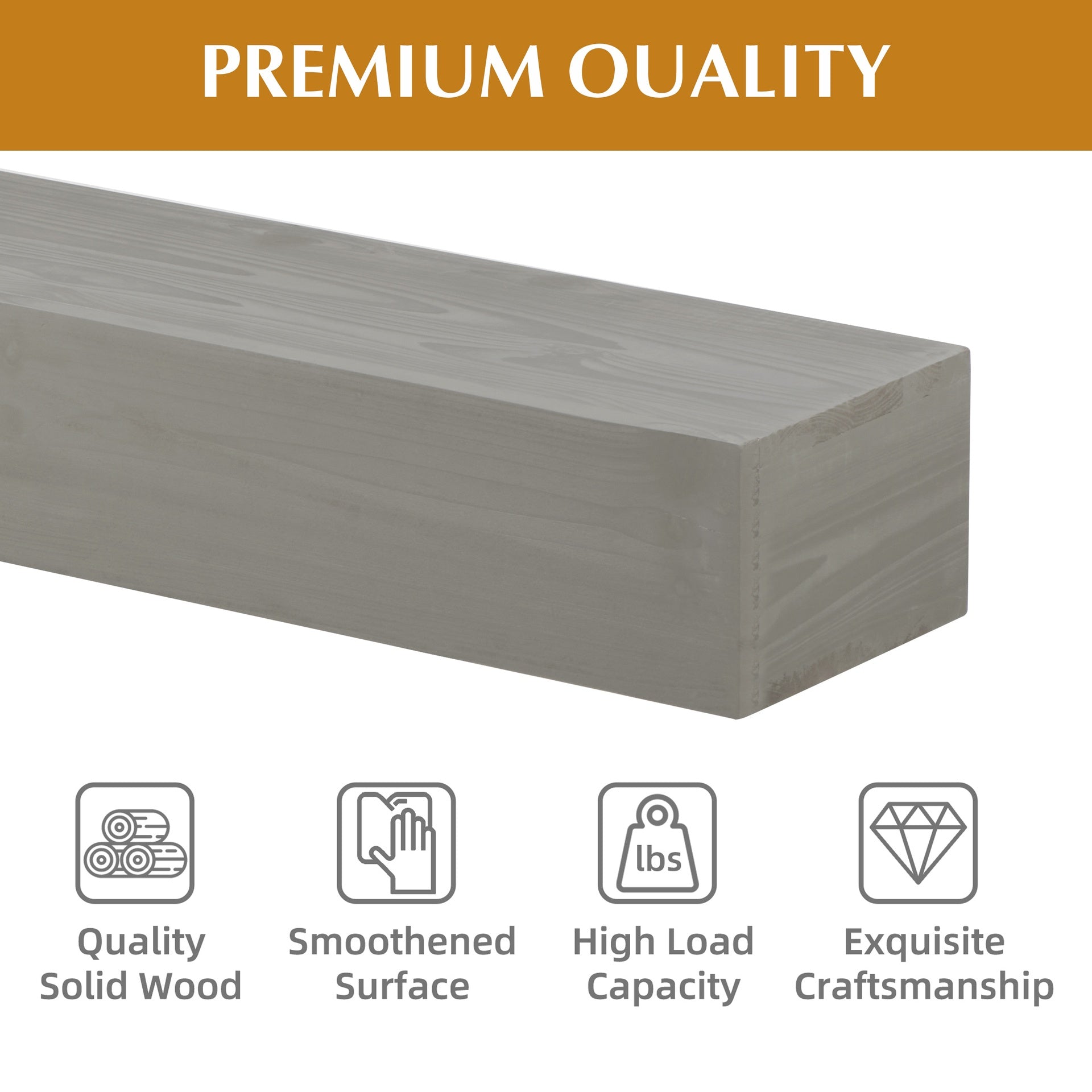 48'' Fireplace Mantel Fir Wood Wall-Mounted & Floating Shelf for Home Decor with Flat Surface