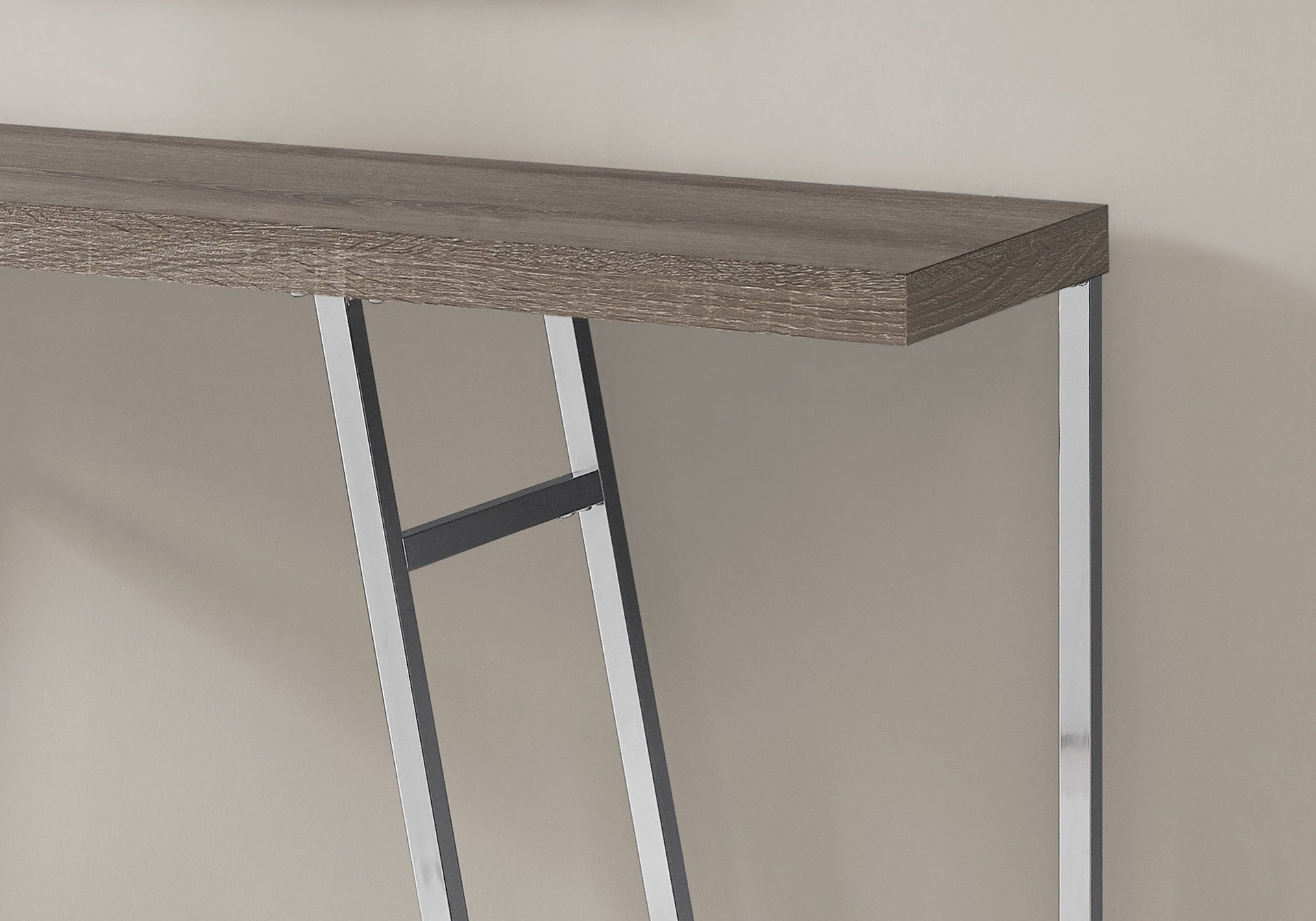 Accent Table, Console, Entryway, Narrow, Sofa, Living Room, Bedroom, Brown Laminate, Chrome Metal, Contemporary, Modern