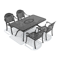 5-Piece Set Of Cast Aluminum Patio Furniture With Black Frame and Red Cushions