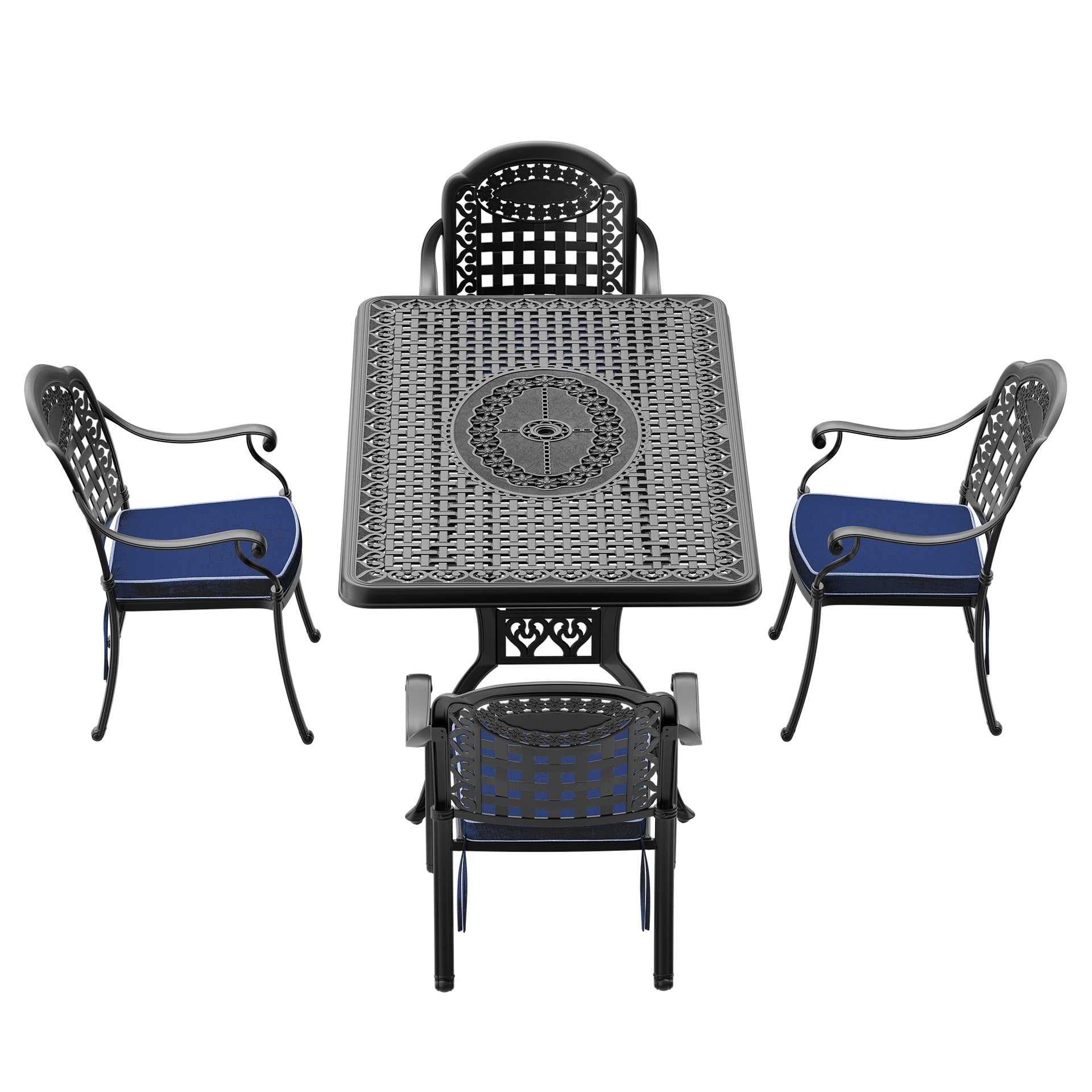 5-Piece Set Of Cast Aluminum Patio Furniture With Black Frame and Blue Cushions(same sku:W1710S00099)
