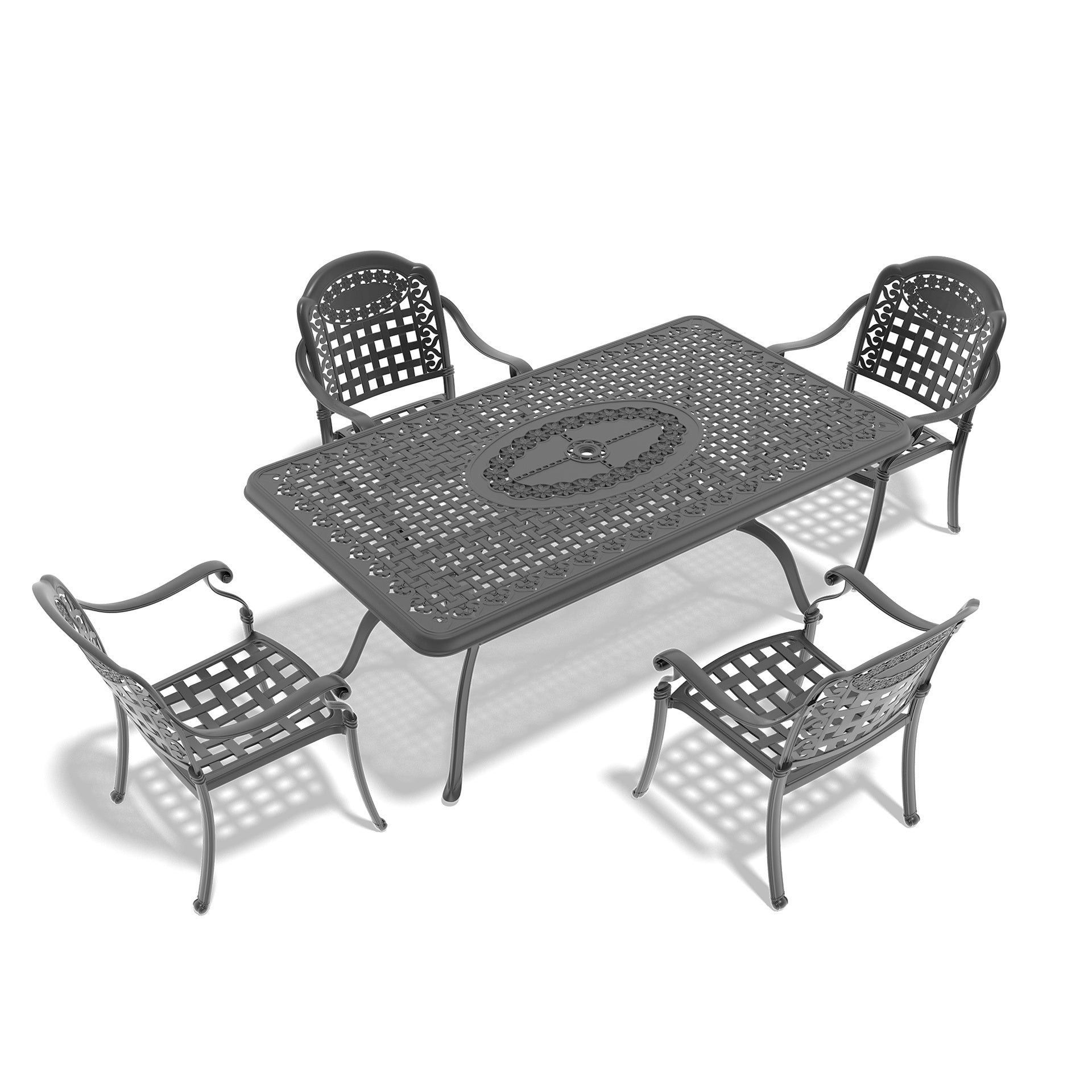 5-Piece Set Of Cast Aluminum Patio Furniture With Black Frame and Blue Cushions(same sku:W1710S00099)