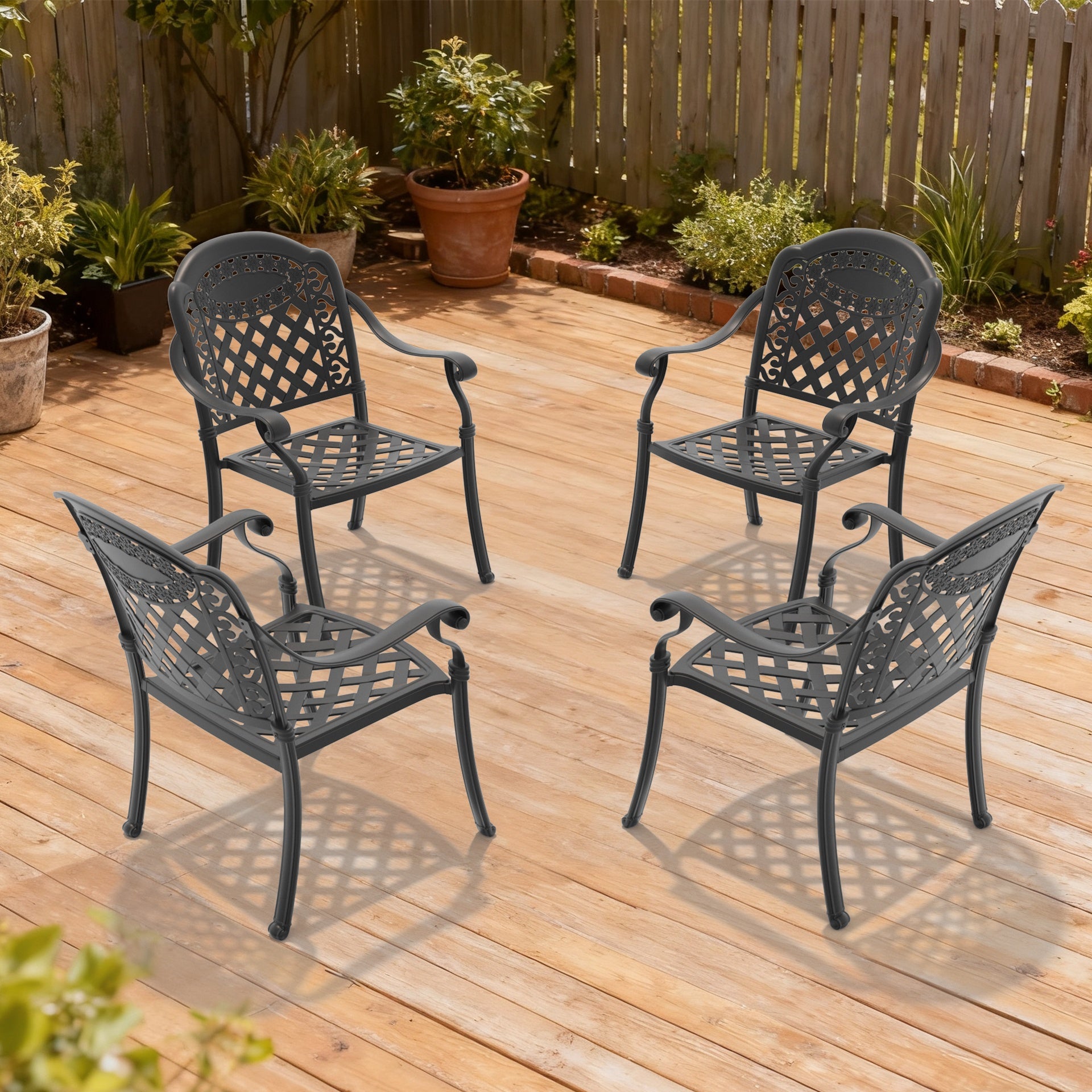 Cast Aluminum Patio Dining Chair 4PCS With Black Frame and Red Cushions (same sku: W1710P166054)