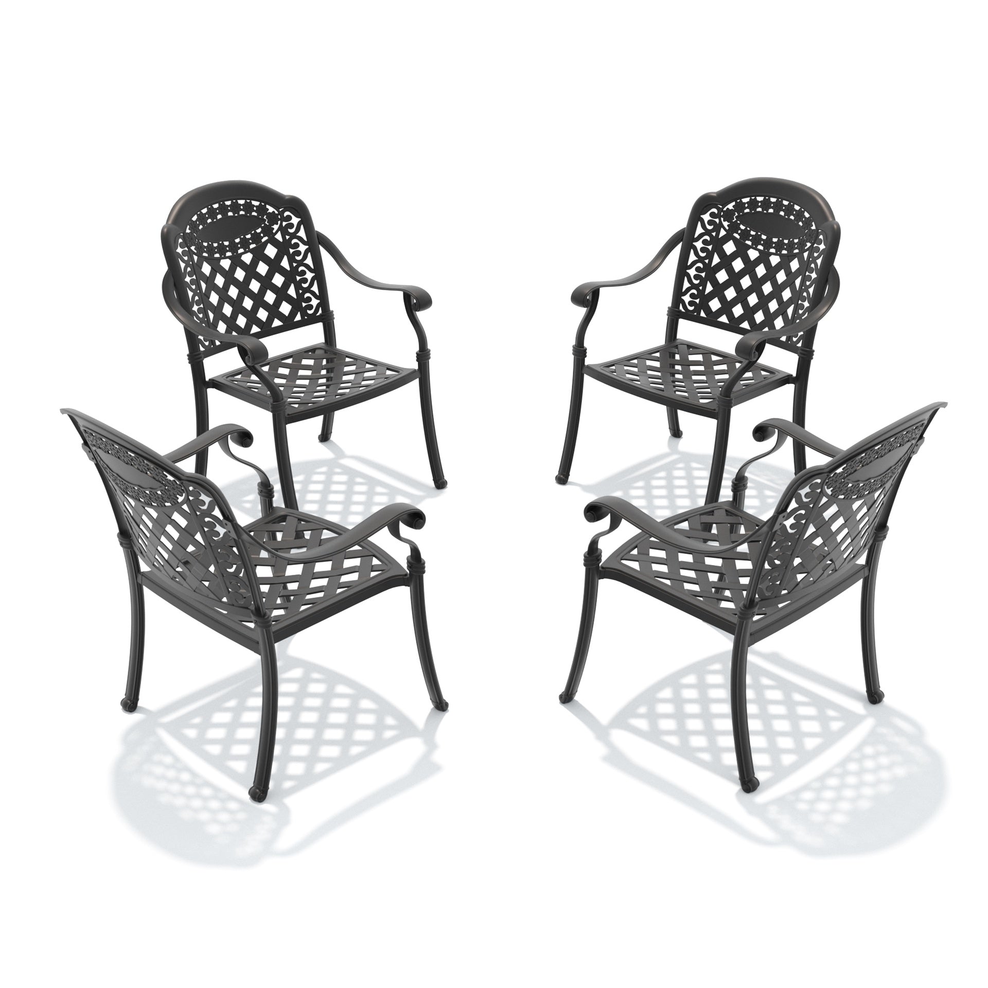Cast Aluminum Patio Dining Chair 4PCS With Black Frame and Red Cushions (same sku: W1710P166054)