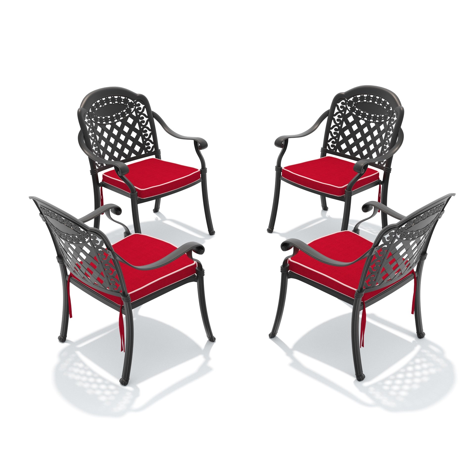 Cast Aluminum Patio Dining Chair 4PCS With Black Frame and Red Cushions (same sku: W1710P166054)