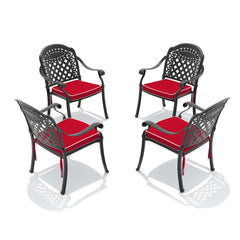 Cast Aluminum Patio Dining Chair 4PCS With Black Frame and Red Cushions (same sku: W1710P166054)