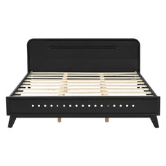 PINE SOLID WOOD QUEEN SIZE BED, SOLID AND STABLE, NO BOX SPRING NEEDED, BLACK COLOR
