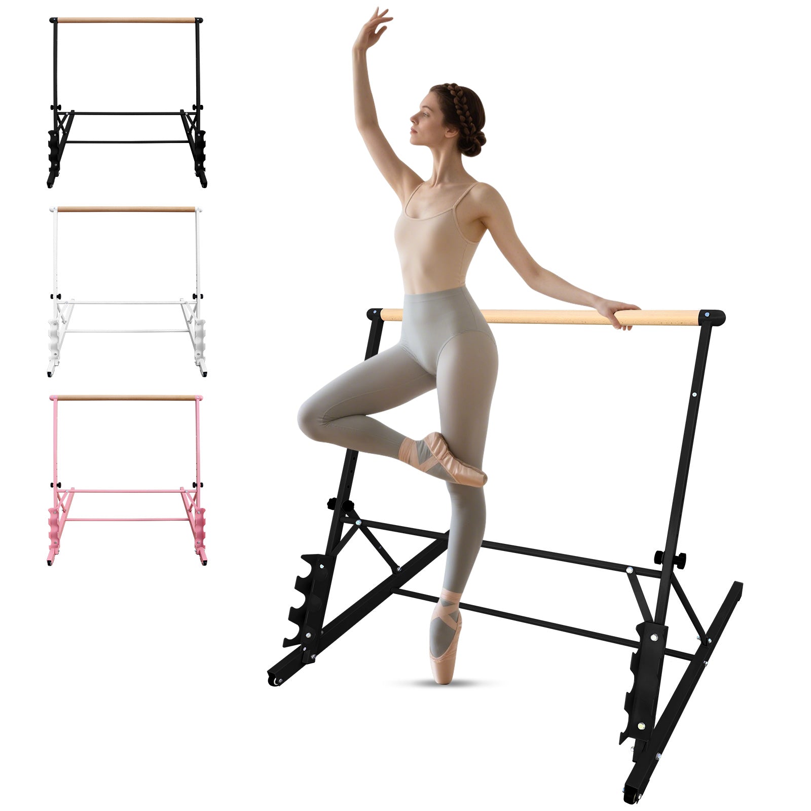 3.5FT Black Solid Wood Ballet Barre With Adjustable Range Of 31.5-39.5 Inches For Dance Practice