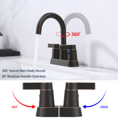 Bathroom Faucet Oil Rubbed Bronze 2-Handle Bathroom Sink Faucet 360 Degree High Arc Swivel Spout Centerset 4 Inch Vanity Faucet Bathroom Faucet 3 Holes Lavatory Faucet