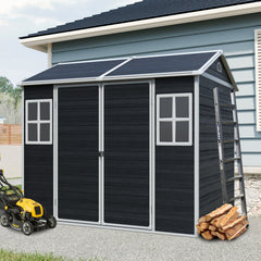 8 x 6ft  Resin Outdoor Storage Shed Waterproof Shed with Floor & Two Windows & Lockable Door, Tool Shed for Garden, Patio, Backyard ,Black