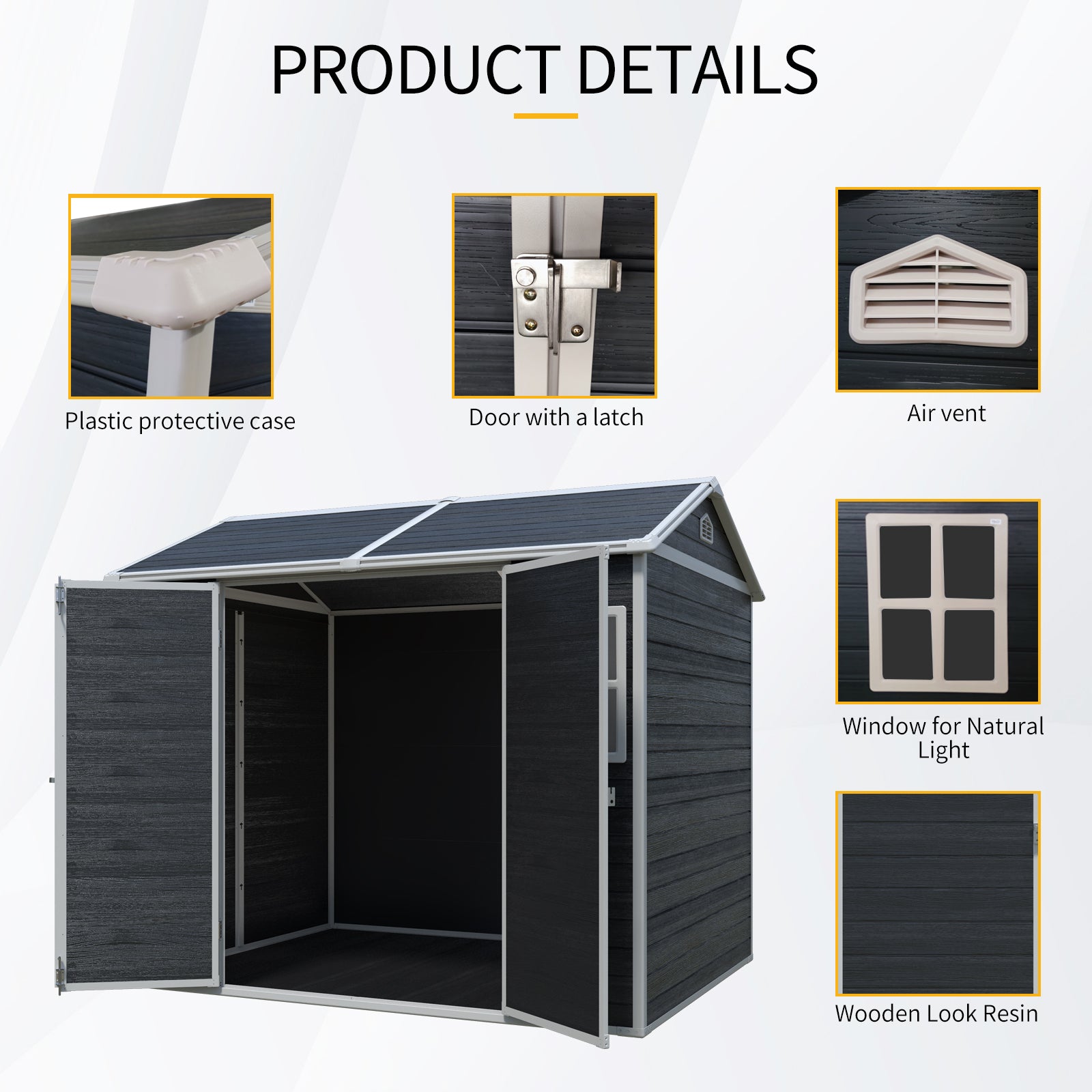 8 x 6ft  Resin Outdoor Storage Shed Waterproof Shed with Floor & Two Windows & Lockable Door, Tool Shed for Garden, Patio, Backyard ,Black