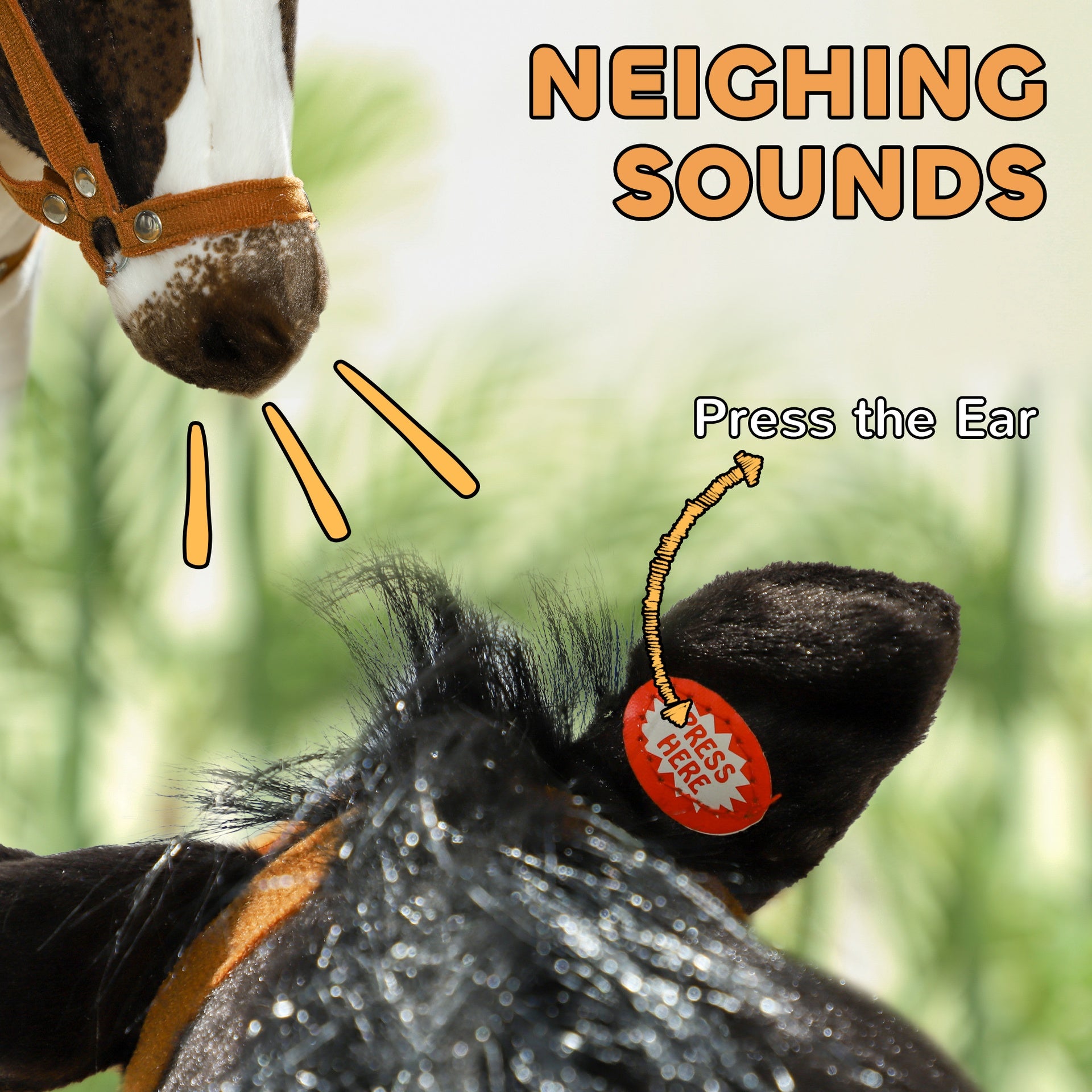 Qaba Ride on Horse for Toddlers 3-8 Years Old, Riding Horse with Neighing Sound, Stuffed Animal Horse Toy for Kids with Padding, Brown