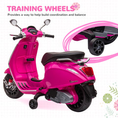 Qaba Vespa Licensed Electric Motorcycle for Kids, 6V Toddler Motorcycle, Battery-Operated Motorbike for Kids with Music, FM Radio, Headlight, Single Button Start for 3-6 Years, Pink