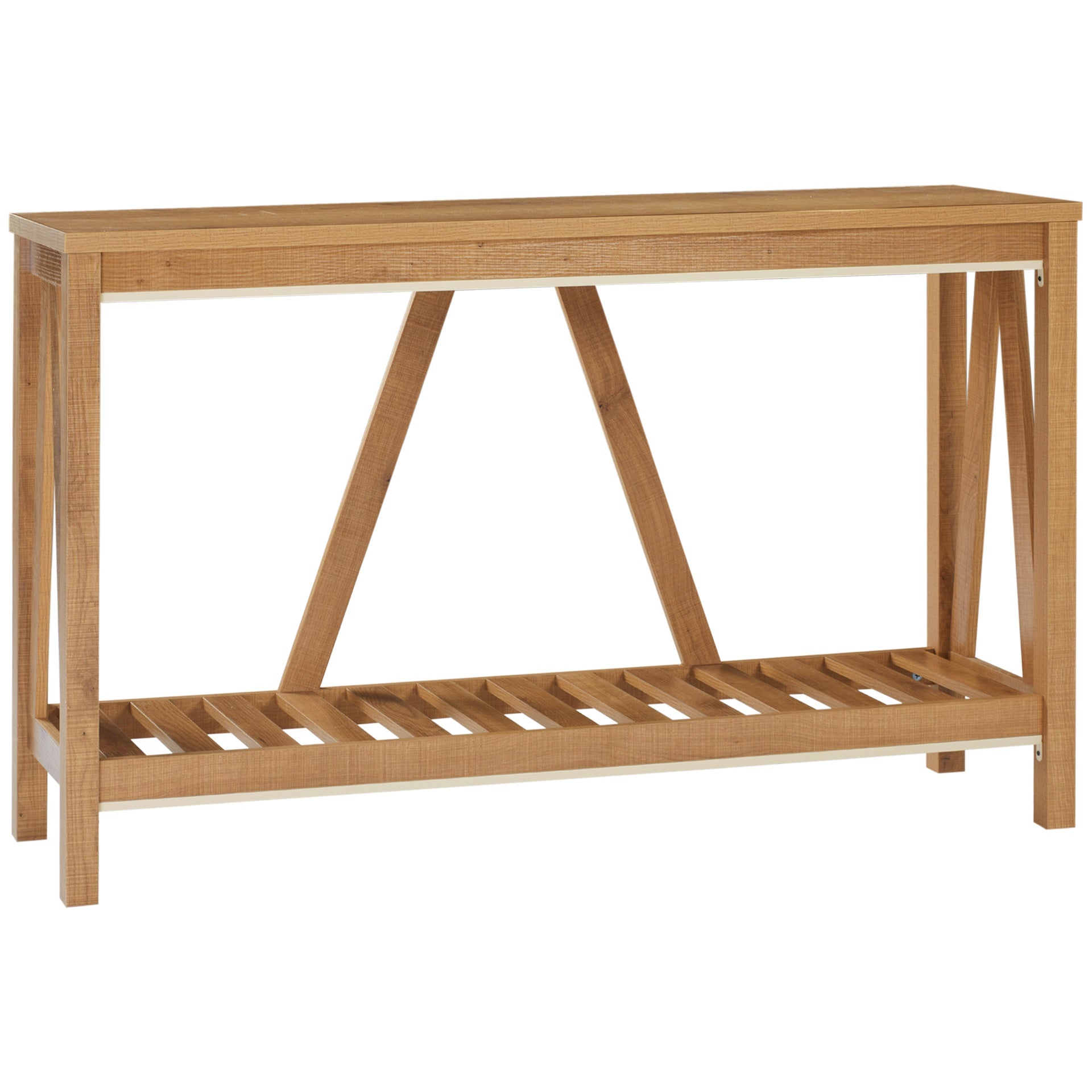 HOMCOM Console Table, Farmhouse Entryway Table with Storage Slatted Shelf, Rustic Sofa Table with Anti-Tipper for Living Room, Hallway, Brown