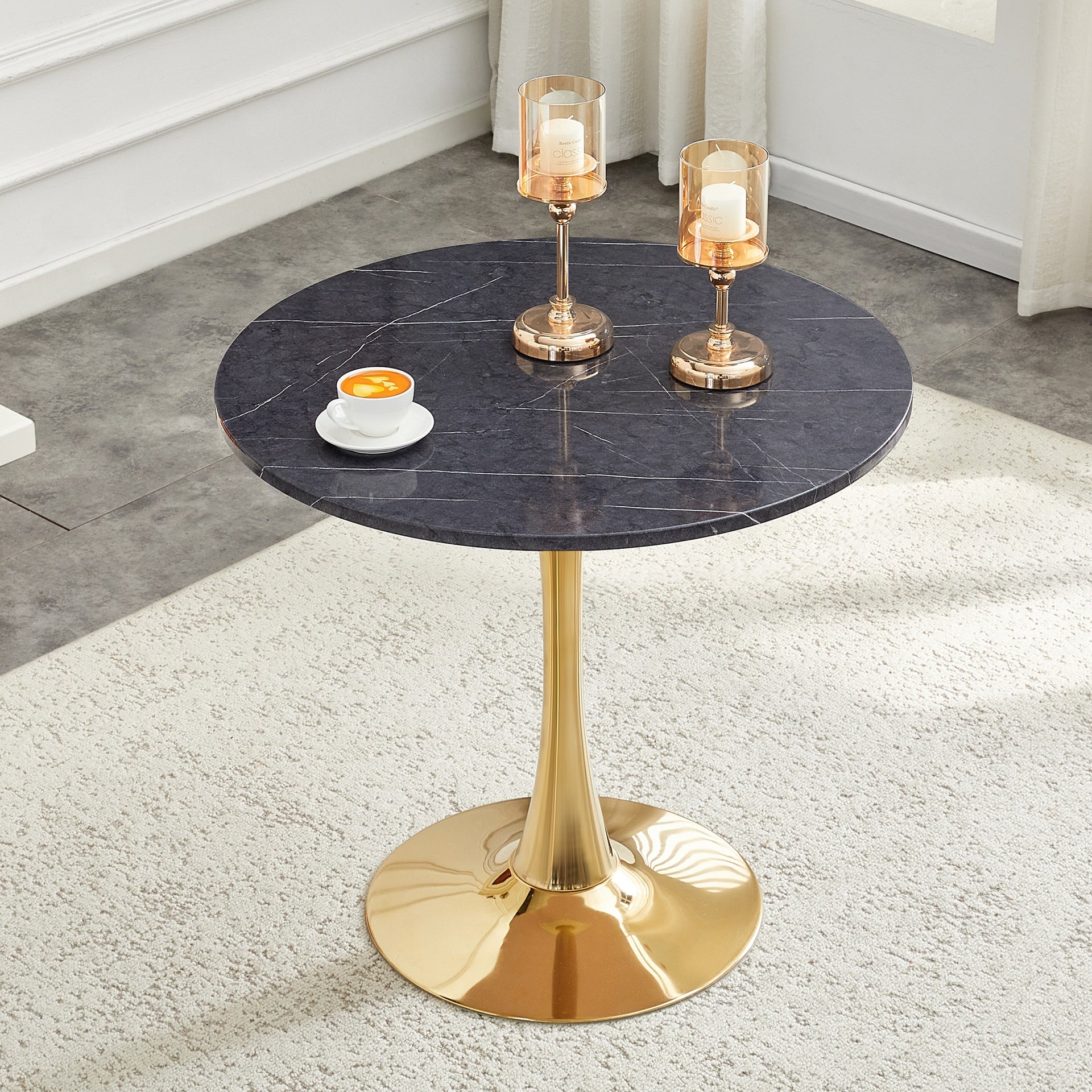 Round Dining Table, 31.5" Circle Tulip Table with Thickened Tabletop & Metal Pedestal, Mid Century Modern Bistro Table for Kitchen, Small Places, Living Room, Cafe (Faux Marble)