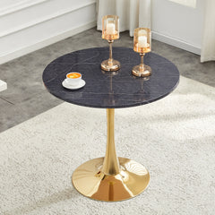 Round Dining Table, 31.5" Circle Tulip Table with Thickened Tabletop & Metal Pedestal, Mid Century Modern Bistro Table for Kitchen, Small Places, Living Room, Cafe (Faux Marble)