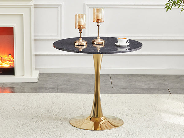 Round Dining Table, 31.5" Circle Tulip Table with Thickened Tabletop & Metal Pedestal, Mid Century Modern Bistro Table for Kitchen, Small Places, Living Room, Cafe (Faux Marble)