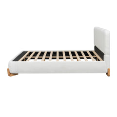 Elegant Boucle Upholstered Bed, A Luxurious and Comfortable Bedroom Centerpiece, Queen Size, White