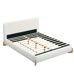 Elegant Boucle Upholstered Bed, A Luxurious and Comfortable Bedroom Centerpiece, Queen Size, White