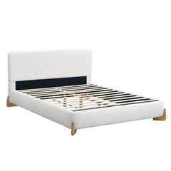 Elegant Boucle Upholstered Bed, A Luxurious and Comfortable Bedroom Centerpiece, Queen Size, White