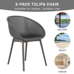 Holiday - 2-Pack Modern Lounge Chairs – Indoor/Outdoor All-Weather PP Plastic, Lightweight  for Patio, Beach, Living Room (Warm Grey)
